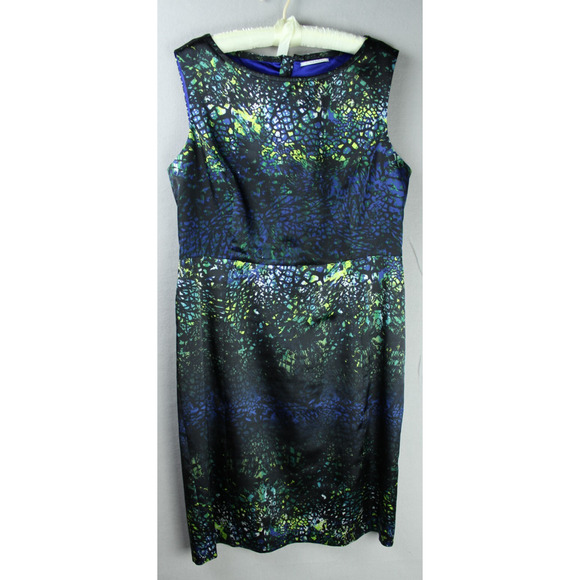 Tahari Floral Print Zipped Round Neck Sheath Dress Blue Size 14 - Picture 1 of 8